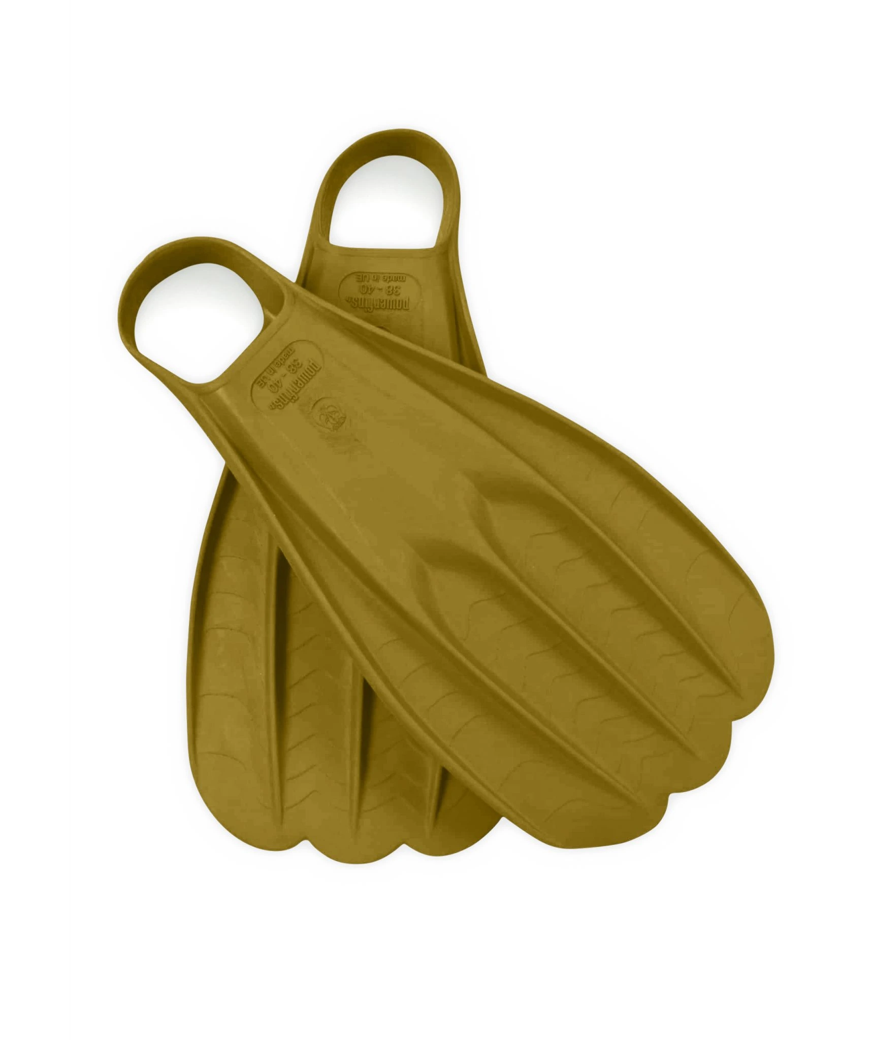 Powerfins CMAS homologated rubber fins — gold polymer competition fins